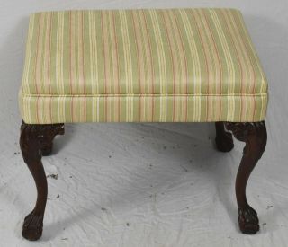 Upholstered Mahogany Carved Ball & Claw Chippendale Foot Stool Or Bench