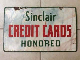 Vintage Sinclair 1955 Credit Cards Honored Double Sided Porcelain Sign