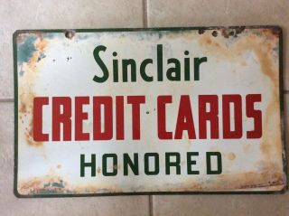 VINTAGE SINCLAIR 1955 CREDIT CARDS HONORED DOUBLE SIDED PORCELAIN SIGN 2