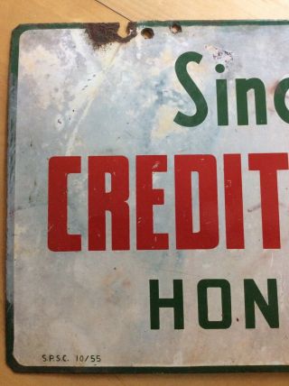 VINTAGE SINCLAIR 1955 CREDIT CARDS HONORED DOUBLE SIDED PORCELAIN SIGN 3