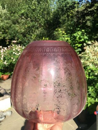 Antique Cranberry Acid Etched Beehive Oil Lamp Shade