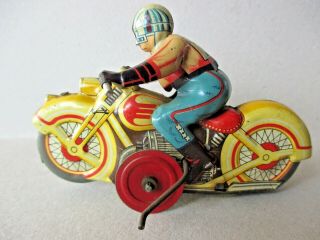 Vintage Wind Up Tin Toy Motorcycle - Made In Japan - 1950 
