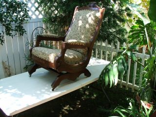 Antique Walnut Victorian Platform Rocking Chair,  Rocker,