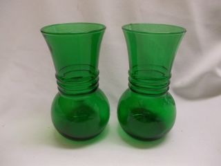 2 Vintage Elegant Green Glass Art Deco St.  Patricks Day Flower Floral Vases 2