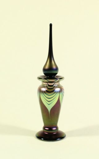 Vtg Stuart Abelman Art Glass Signed P345 Iridescent Perfume Bottle W/ Dauber