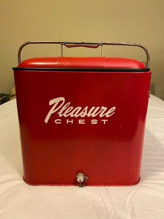 Vintage Cooler/ice Chest/metal Ice Chest Pleasure Chest Red