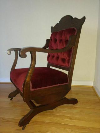 Antique 1870 Eastlake Rocking Chair Carved Walnut Victorian Rocker Civil War Era