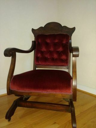 Antique 1870 Eastlake rocking chair carved Walnut Victorian Rocker Civil War era 2