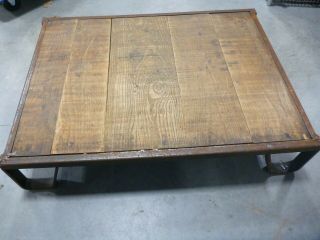 Reclaimed Vintage Antique Industrial Steel / Wood Factory Pallet Skid