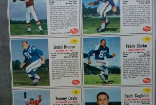 RARE VTG 1962 POST CEREAL FOOTBALL CARD SHEET FRANK CLARKE,  RALPH GUGLIELMI,  5 3