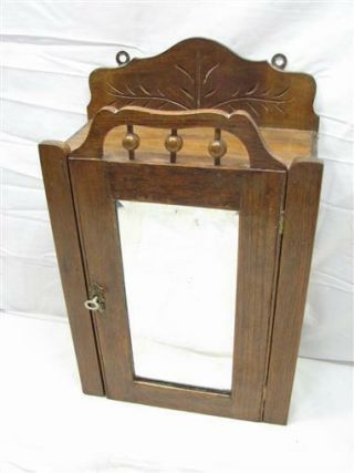 Antique Carved Medicine Cabinet Wall Mirror Spice Chest Kitchen Bathroom