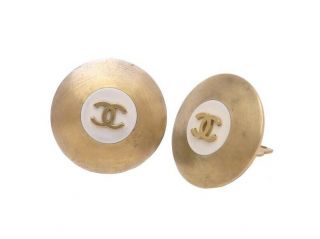 Auth Chanel Vintage 94p Cc Logo Clip - On Earrings Goldtone - E41890