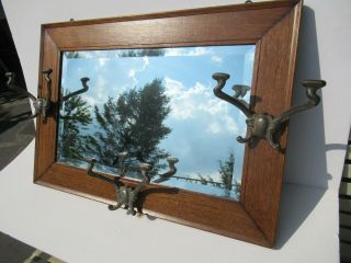 Victorian Hall Tree Mirror Oak Mission Arts And Crafts Coat Hook