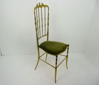 Mid Century Chiavari Chair Brass Hollywood Regency Italian Green Fabric Ornate 3