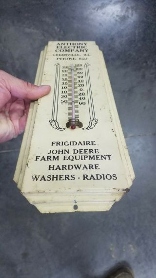 Vintage John Deere Farm Equip Thermometer Anthony Elec Co.  Greenville Il
