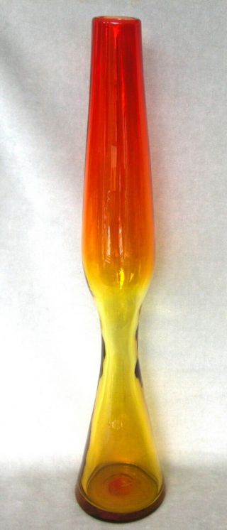Mcm Vintage Blenko Glass Amberina " Rocket " Vase By Wayne Husted.  Sandblast Stamp