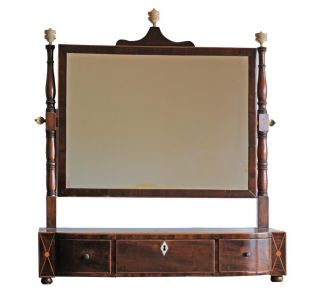 Antique George Iii Inlaid Mahogany Swell Front Three Drawer Dressing Mirror