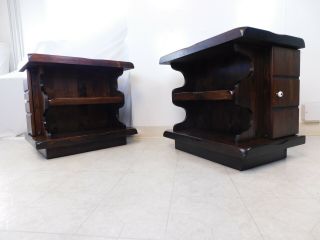 Pair 1970s Ethan Allen Olde Tavern Pine Bookcase Cabinet Stands Tables W Shelves