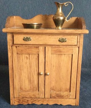Vintage George Good Corp.  Wooden Dry Sink Miniature With Wind - Up Music Box