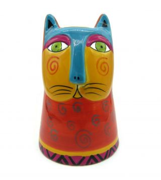 Ganz Ceramic Cat Candle Holder By Laurel Burch Signed Orange Folk Art Festive