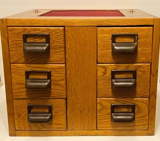 Vintage Oak Storage Cabinet With 6 Drawers