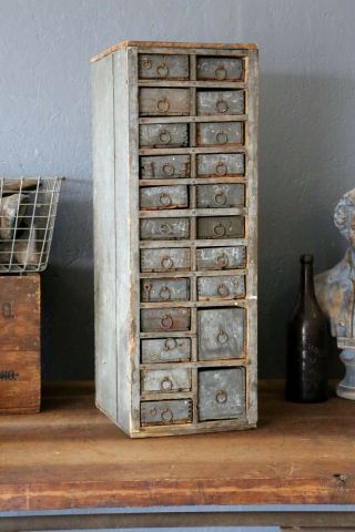 Antique Apothecary Cabinet 22 Drawer Vintage Wood Cubby Jewelry Box Sewing Craft