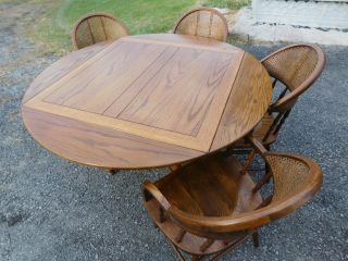 Vintage Antique English Pub Style Square Round Solid Oak Table Lift Out Leaves
