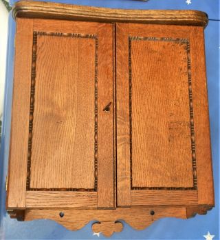 Antique Oak Medicine Cabinet With Fitted Interior And Key