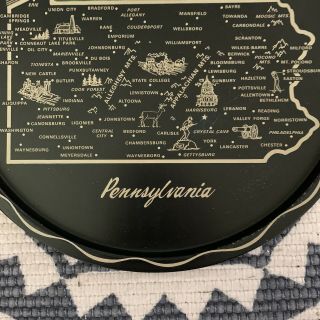 Vintage Metal SOUVENIR Tray State of Pennsylvania Map Flower Mountain Laurel 70s 3