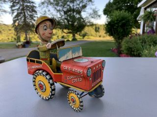 Vintage Antique 1944 Unique Art G.  I.  Joe Jouncing Jeep Tin Wind Up Toy Wwii Usa