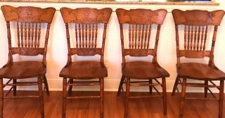 Vintage Oak Pressed Back Dining Chairs, .