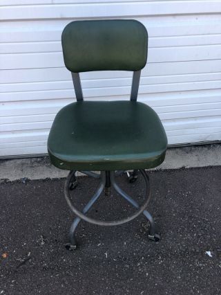 Vintage Industrial Cole - Steel Chair Drafting With Casters Green Steampunk
