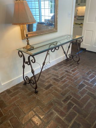 French/italian Style Wrought - Iron Console Table With Beveled Glass Top