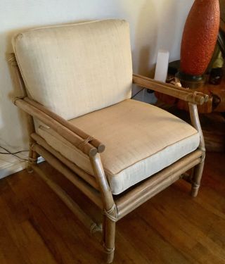 Vintage Mid Century Bamboo Rattan White Mcguire Accent Lounge Chair Mcm Modern