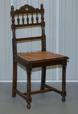 SET OF 10 VICTORIAN CARVED OAK DINING CHAIRS WITH BERGER RATTAN SEATS 2