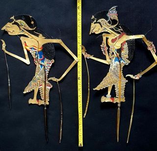 2 X Large Antique Vintage Java Indonesian Wayang Shadow Theatre Stick Puppets