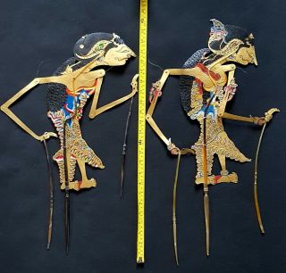 2 x Large Antique Vintage Java Indonesian Wayang Shadow Theatre Stick Puppets 2