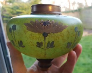 French Marble Onyx Style Glass Oil Lamp Font Hand Painted Flowers 21mm