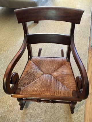 Antique Empire Mahogany Rocking Chair with Rush Seat - 2