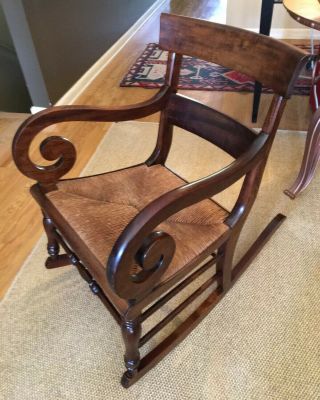 Antique Empire Mahogany Rocking Chair with Rush Seat - 3