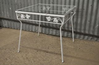 Vintage Wrought Iron Square Outdoor Patio Pool Side Table Ivy Floral Woodard 2