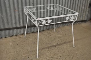 Vintage Wrought Iron Square Outdoor Patio Pool Side Table Ivy Floral Woodard 3