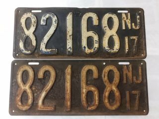 1917 Jersey License Plate Matching Pair Set 82168 Paint Vintage