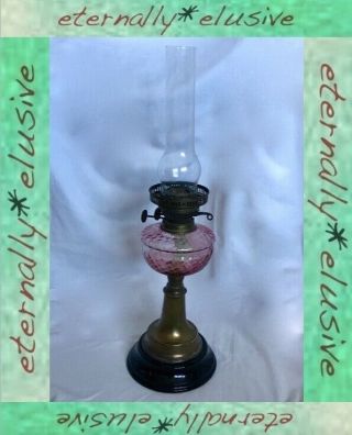 Antique Victorian Duplex Burner Paraffin Kerosene Oil Lamp Cranberry Glass Brass