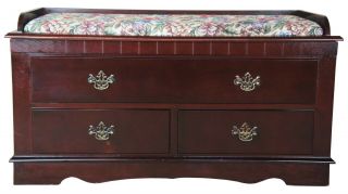 English Chippendale Style Cedar Lined Blanket Chest & Bench Floral Storage Trunk