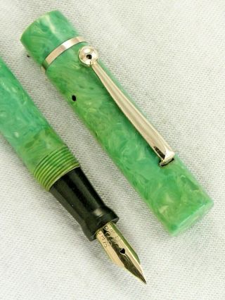 Vintage 1920s Jade Green Mabie Todd Swallow Fountain Pen Flex Nib Restored