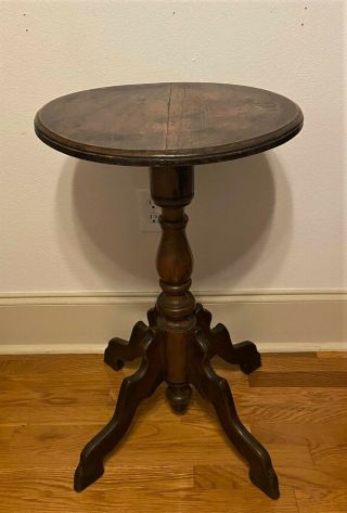 Antique Vintage Round Pedestal Tea Occasional Side Table Plant Stand - 29.  5 "