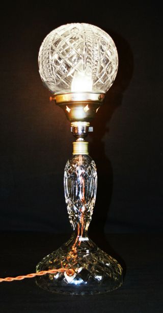 Vintage 1940s All Art Deco Tall Fine Cut Glass And Chrome Table Lamp