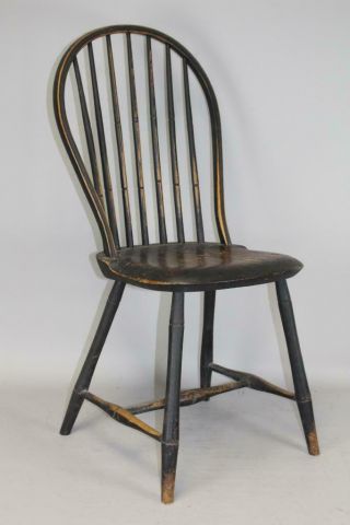A Rare 18th C Keene,  Nh Bowback Windsor Chair Black Paint By A.  Wilder
