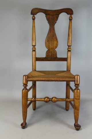 Early 18th C Long Island Ny Qa Chair Trumpet Turned Legs Pad Feet In Old Surface